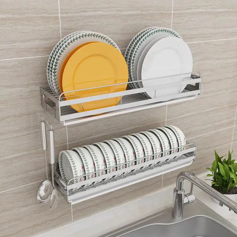 Dish Rack Drain Wall Mounted Punch Free Stainless Steel Dish Rack Drain Wall Mounted Punch