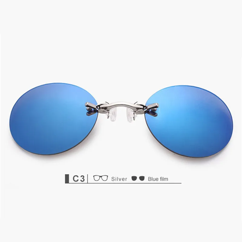 Мини солнцезащитные очки без оправы с клипсами на носу, круглые очки, модные Матричные очки Morpheus, без оправы, винтажные мужские очки UV400 - Цвет линз: Blue