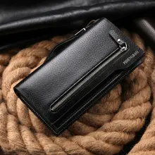hot sales men’s wallet fashion brand zipper leather purse card holder multifunctional business long man clutch wallet for gift