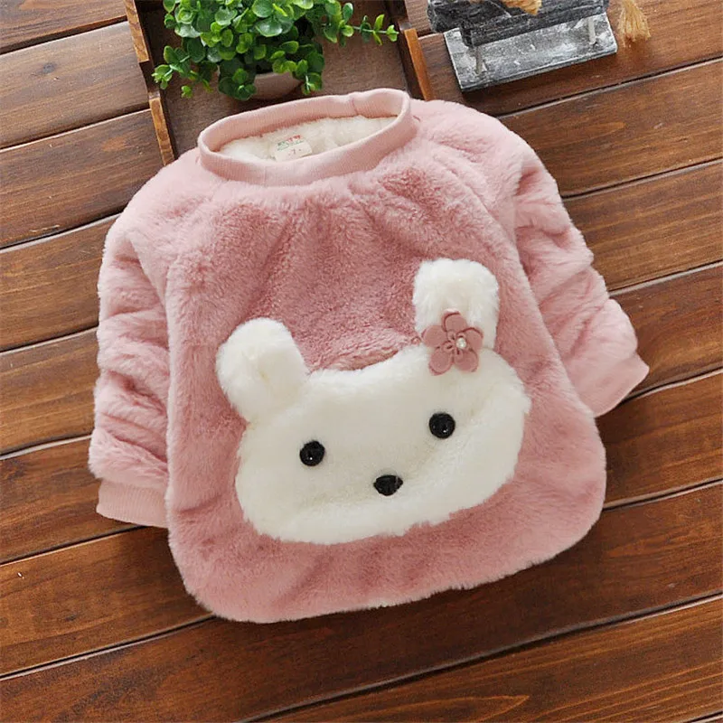 BibiCola Baby Girls Sweaters New Winter Girls Cardigan Sweaters Clothes Kids Autumn Cartoon Thick Warm Velvet Sweater For Girls