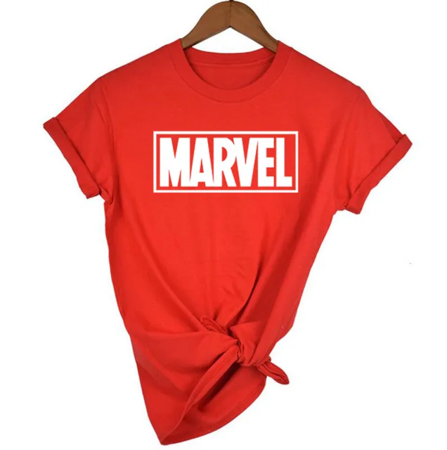 Модная футболка Marvel с коротким рукавом, женская черная футболка с принтом, о-образный вырез, комическая футболка с надпись Marvel, топы, женская цветная одежда, футболка - Цвет: Red-W