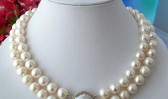 

free shipping>>@@ ddh003592 Natural AAA +2ROW 11-12mm WHITE ROUND fw PEARL NECKLACE MABE
