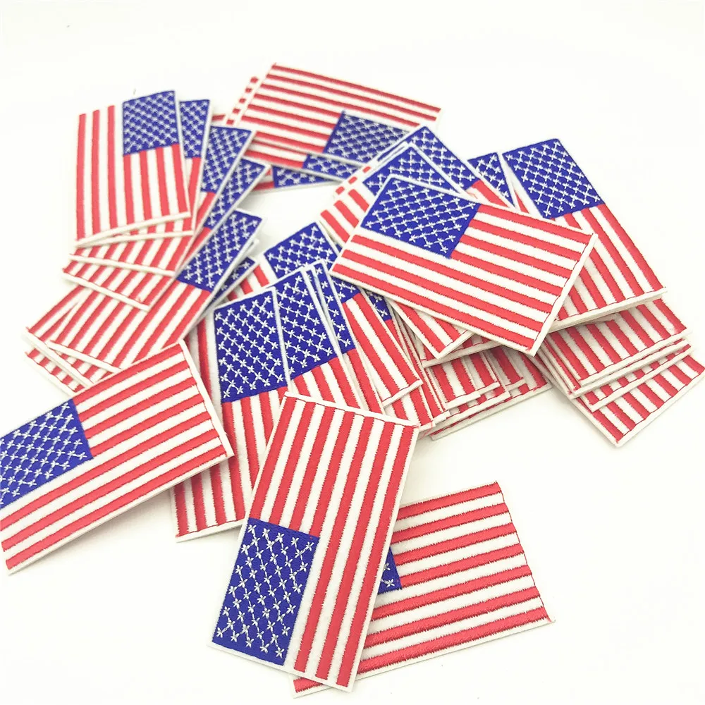 10pcs 4.5*8.0cm USA American US United States Flag Embroidered Patches Clothing Appliques Iron On Embroidered Badge Sticker