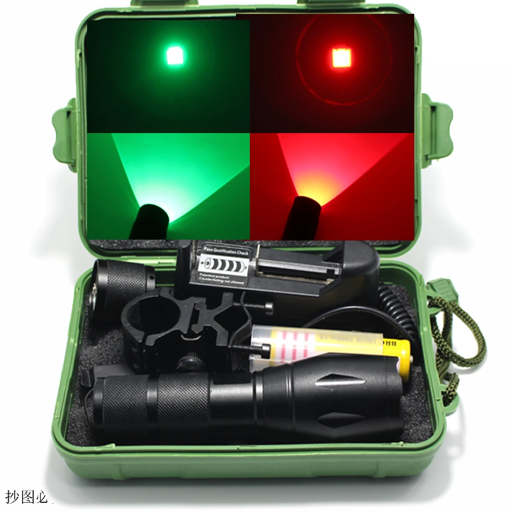 DZM E17 Hunting Zoom Green Red LED Flashlight Light 18650 Lighting