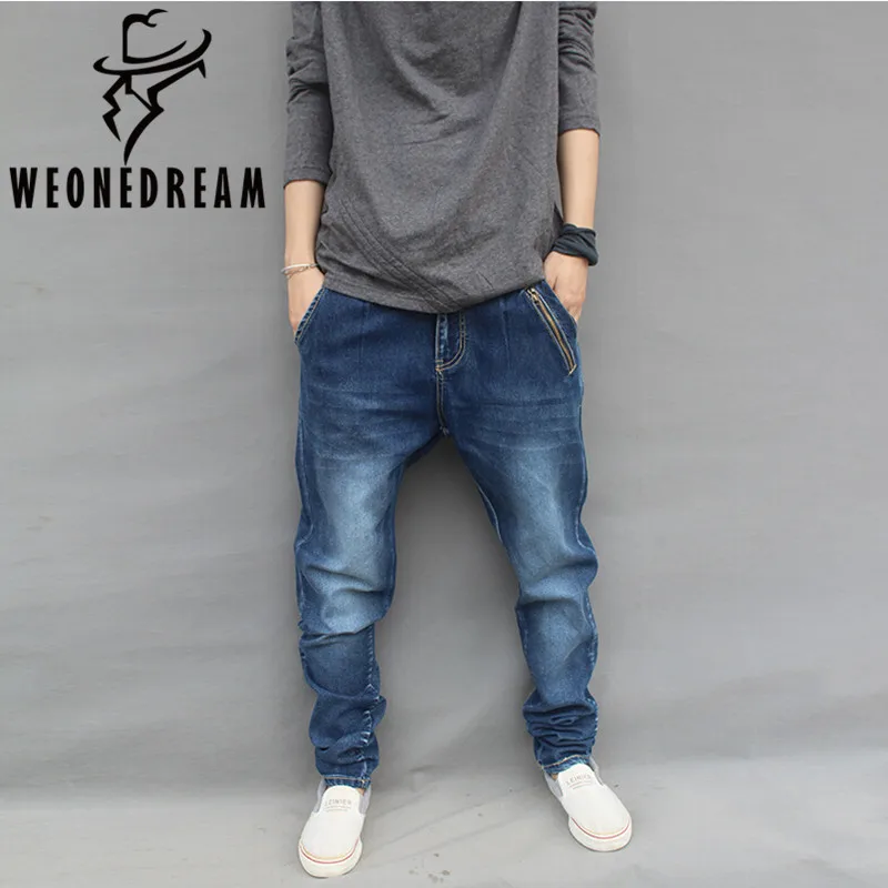 Weoneworld Новое поступление осенние джинсовые шаровары для мужчин мужские хип-хоп брюки джинсы мужские узкие брюки плюс 4XL 5XL 6XL - Цвет: Синий