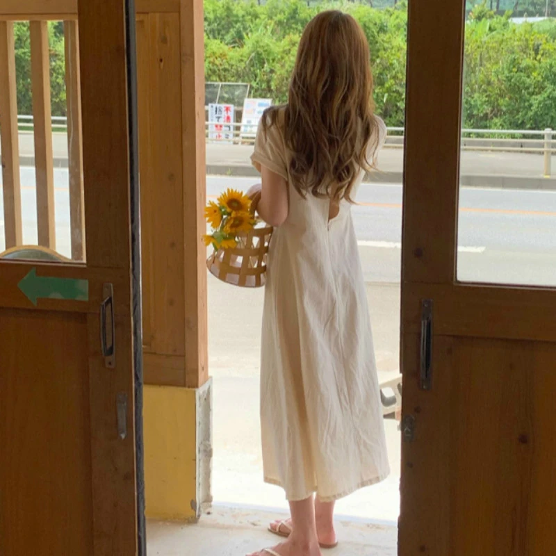 

Women Summer Long Linen Sexy Backless Dress A- Line Solid Elegant Vestidos Robe Femme Sukienki Sommerkleid Jurken Vestito Donna