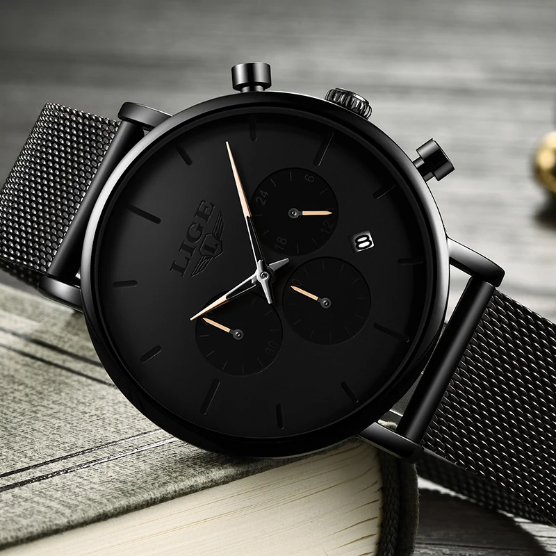 LIGE Fashion Mens Watches Top Brand Luxury Quartz Watch Men Stainless Steel Waterproof Sport Chronograph Clock Relogio Masculino