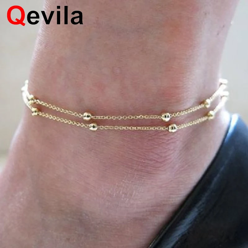 Qevila/Модные женские летние пляжные сандалии в стиле бохо с двойными бусинами