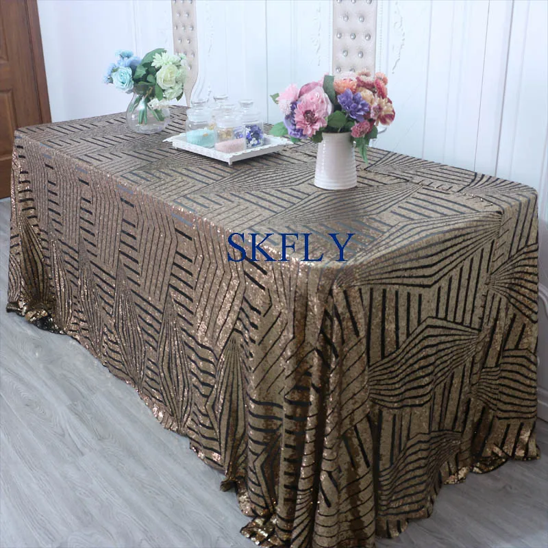 

SQ026D wedding Christmas new pattern gold with black back 6ft rectangle sequin table cloth