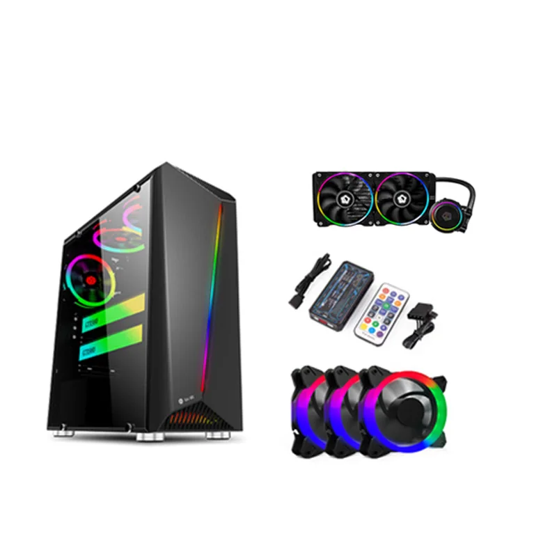 

38*18*43.5cm computer chassis case+RGB fans+Control panel+Water cooling set ATX Tempered Glass USB 3.0 PC Chassis
