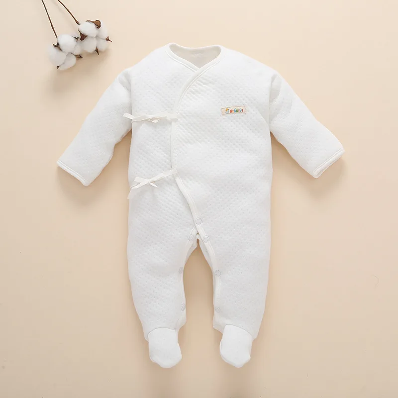 

Baby Footed Pajamas with Mitten Cuffs Blet Closure 100% Cotton Solid Color Soft Cute Baby Footies Sleepers 0-6 Months