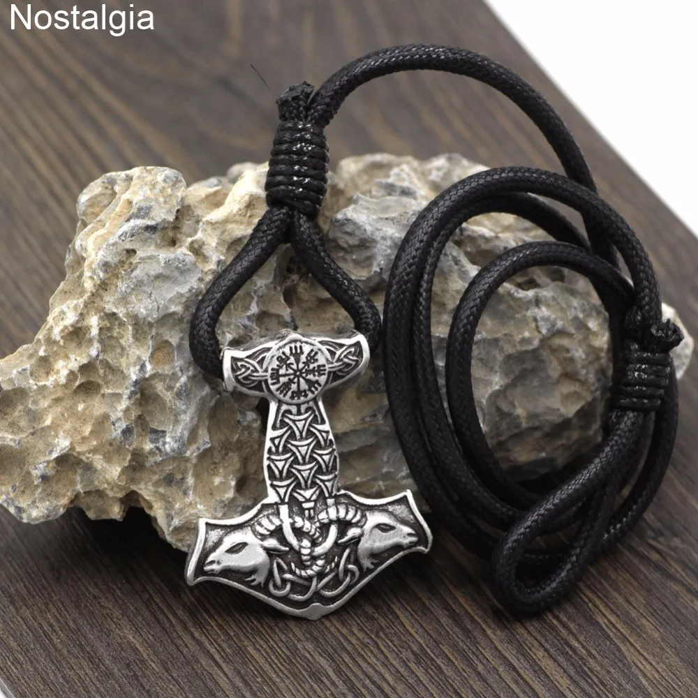 Ностальгия Vegvisir Thor Hammer Ram Коза языческий амулет Norse Odin Thors Mjolnir узел браслет