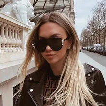 Королевские женские солнцезащитные очки "кошачий глаз" с жемчугом, брендовые дизайнерские негабаритные ретро очки для женщин, без оправы UV400 SS619