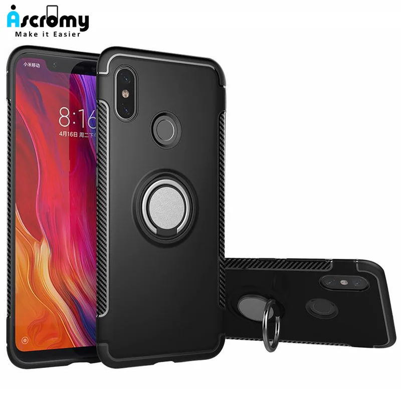 Ascromy For Xiaomi Redmi Note 5 Pro Dual Layer Armor Case 360 Degree Rotating Finger Ring Holder Mi 8 SE Max 3 Coque |