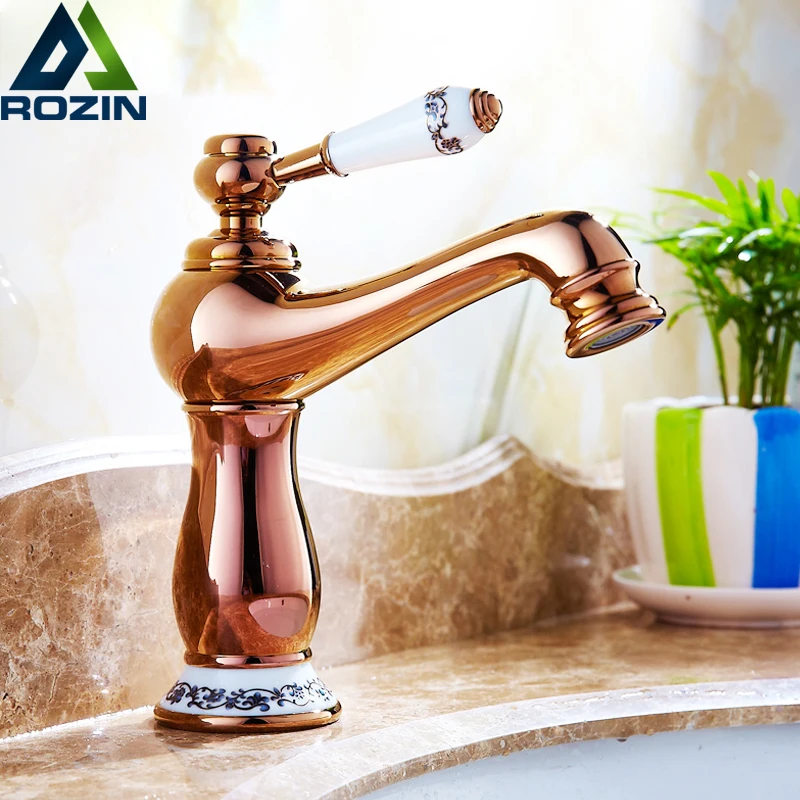 Free Shipping Brass Rose Golden Lavatory Sink Basin Faucet One Handle Single Hole Bathroom Vanity Sink Mixer Taps