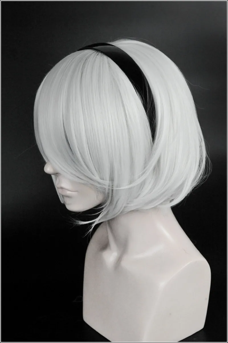 NieR:Automata 2B YoRHa No. 2 Тип B короткий серебристый белый термостойкий парик для косплея