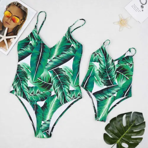 

Hirigin Leaf Printed Family Matching Swimwear Mommy And Me One Piece Swimsuit Beach Summer Bathing Suit Hot New