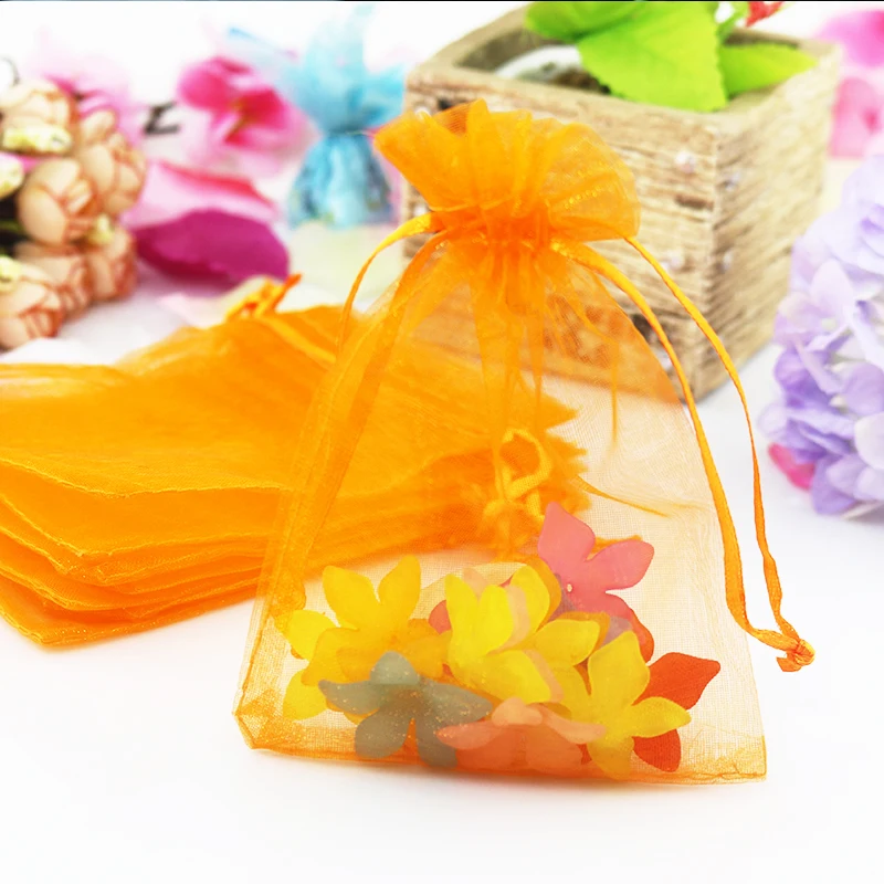 10 шт., 15x20, 17x23, 20x30 см, свадебные подарочные сумки из органзы, сумки для украшений, украшения для дня рождения, Детские Упаковочные сумки, вечерние принадлежности - Цвет: D11 Orange