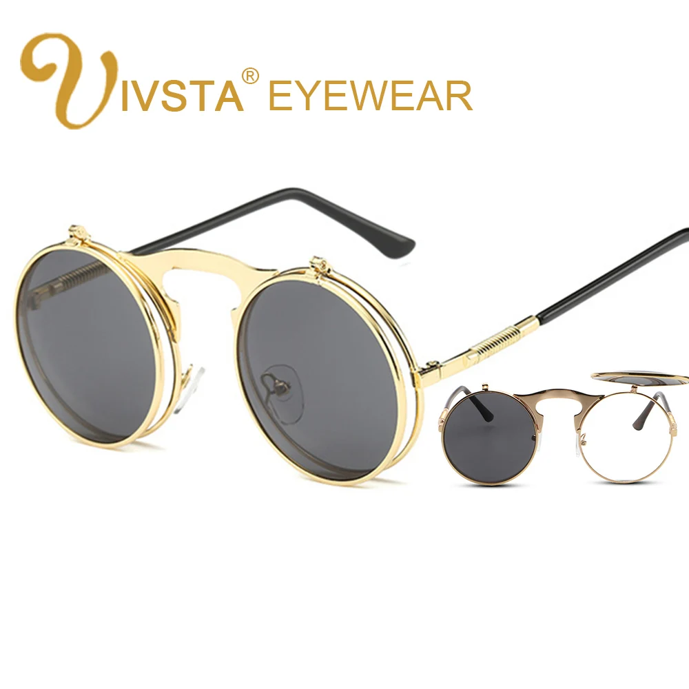 

IVSTA Flip Up Sunglasses Men Steampunk Sunglasses Women Round Glasses Mirror Retro Vintage Brand Designer Myopia Diopter Goggle