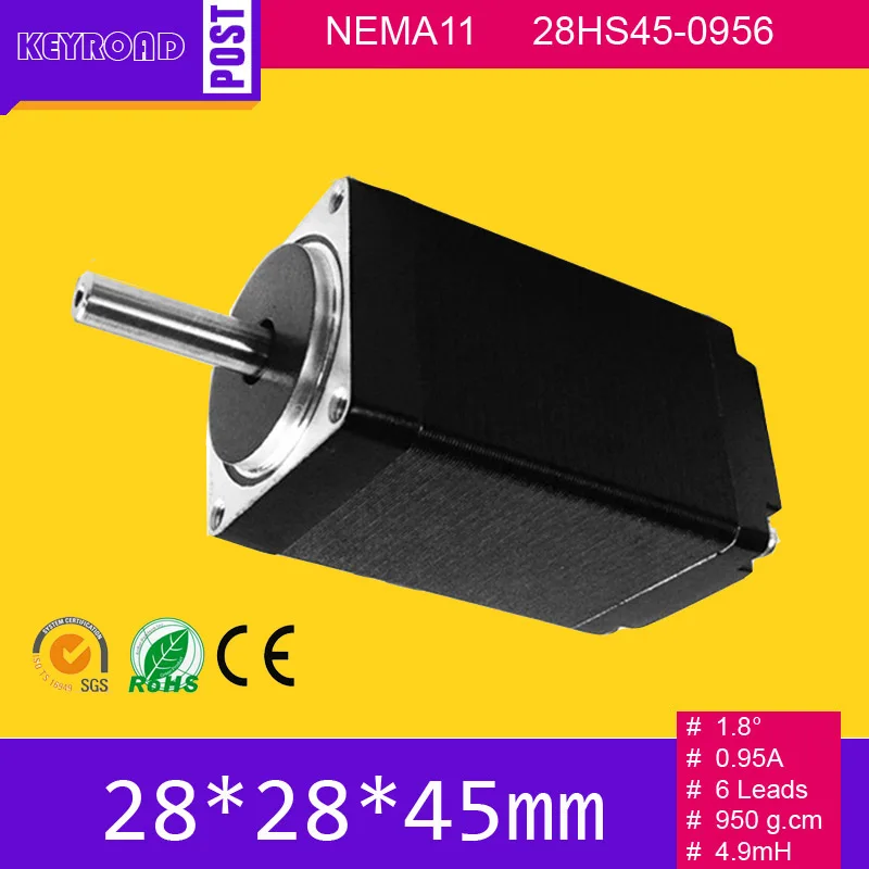

0.95A 0.75kg.cm NEMA11 6 Leads Bipolar high precision 28HS45-0956 china cheap 2 phase 28mm small stepper motor Free shipping