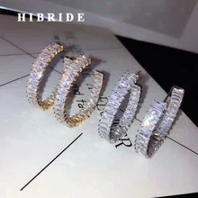 HIBRIDE сверкающие фианиты багет серьги кольца для женщин ювелирные