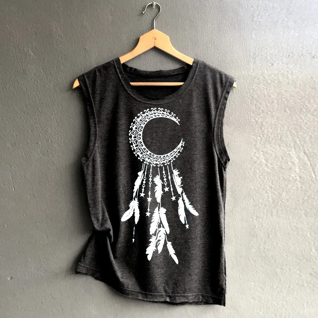 

Women's Print Vest Casual Loose Top Sleeveless Tank Sport Pullover Tunic Top