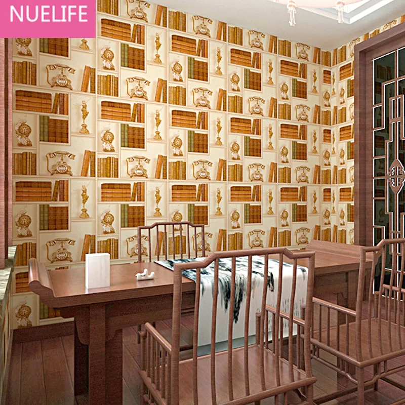 

0.53x10m 3D Creative Bookshelf Library Pattern Wallpaper Study room Cafe Living Room Bedroom TV Background Wallpaper