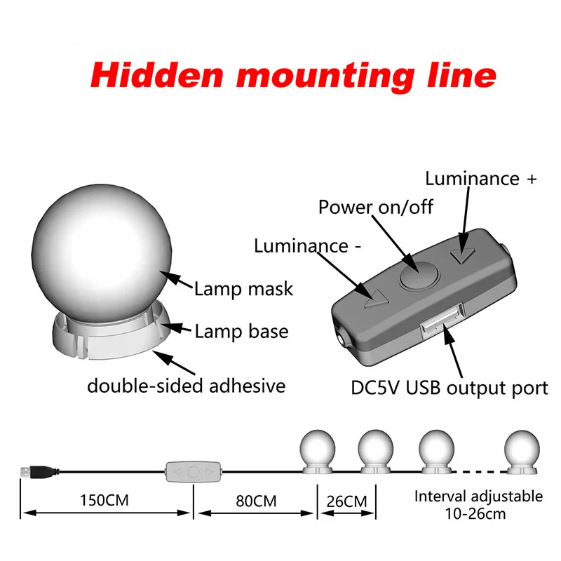 USB СВЕТОДИОДНЫЙ светильник-косметичка с сенсорным выключателем и регулируемой яркостью, косметический СВЕТОДИОДНЫЙ светильник-зеркало для макияжа, декоративная лампа для туалетного стола