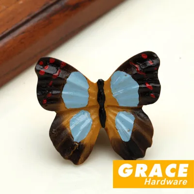 

Colorful And Beautiful Butterfly Resin Hand Lovely kids Room Cartoon Pastoral Village Style Wardrobe Drawer Knobs