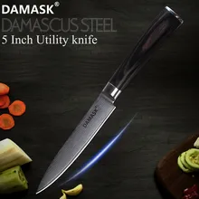 Damasco japão faca de damasco 5 polegada lâmina cozinha utilitário faca vg10 aço damasco facas cozinha bife frutas talheres cozinhar