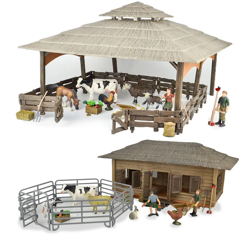

Wild zoo large farm house animals figures Farmer Breeder Corral fence feed horse stable cleaning kits toys children gift