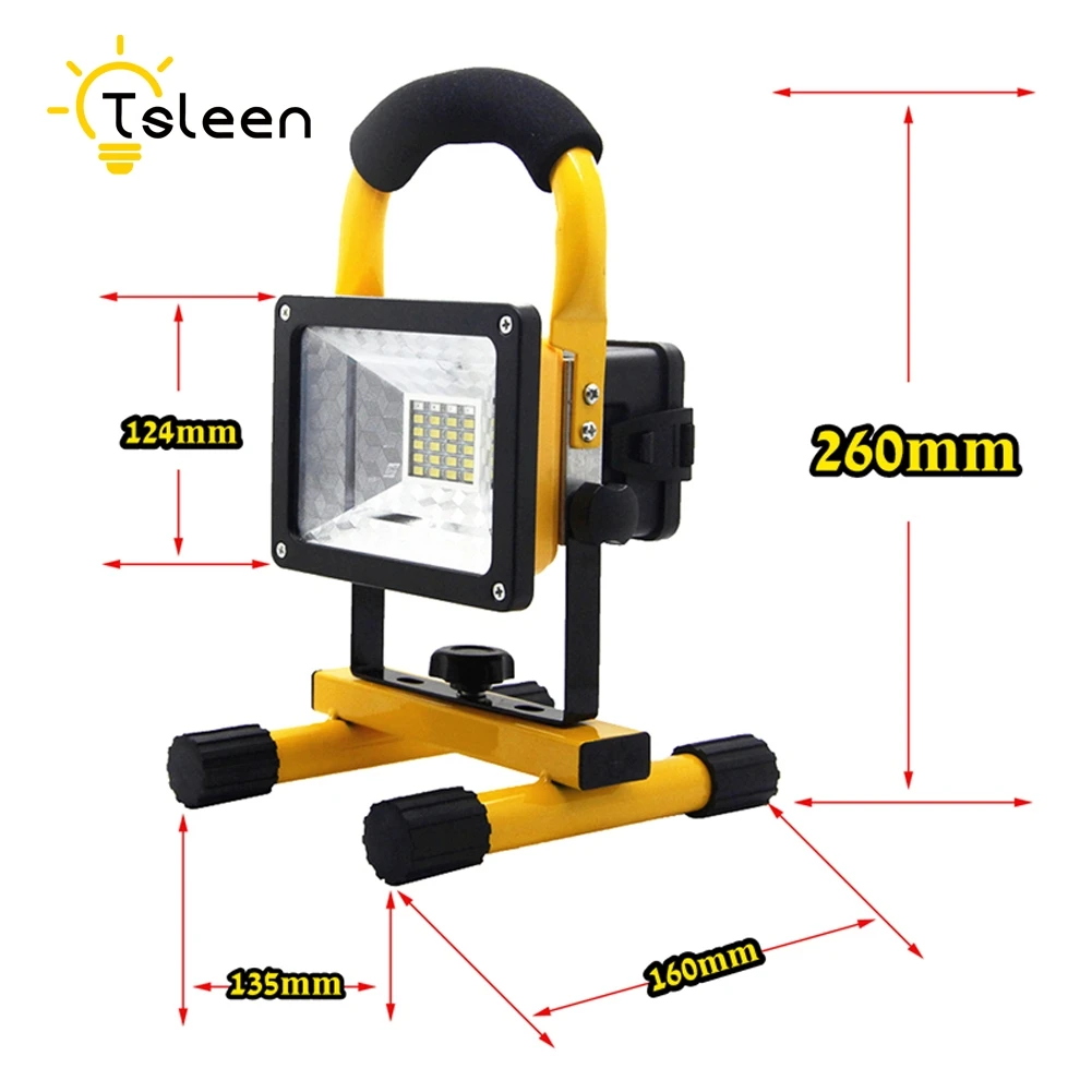 

TSLEEN IP65 Waterproof LED Flood Light Rechargeable Spotlight 30W 3 Mode SOS Lamp 18650 Battery Refletor Led for Fishing Camping
