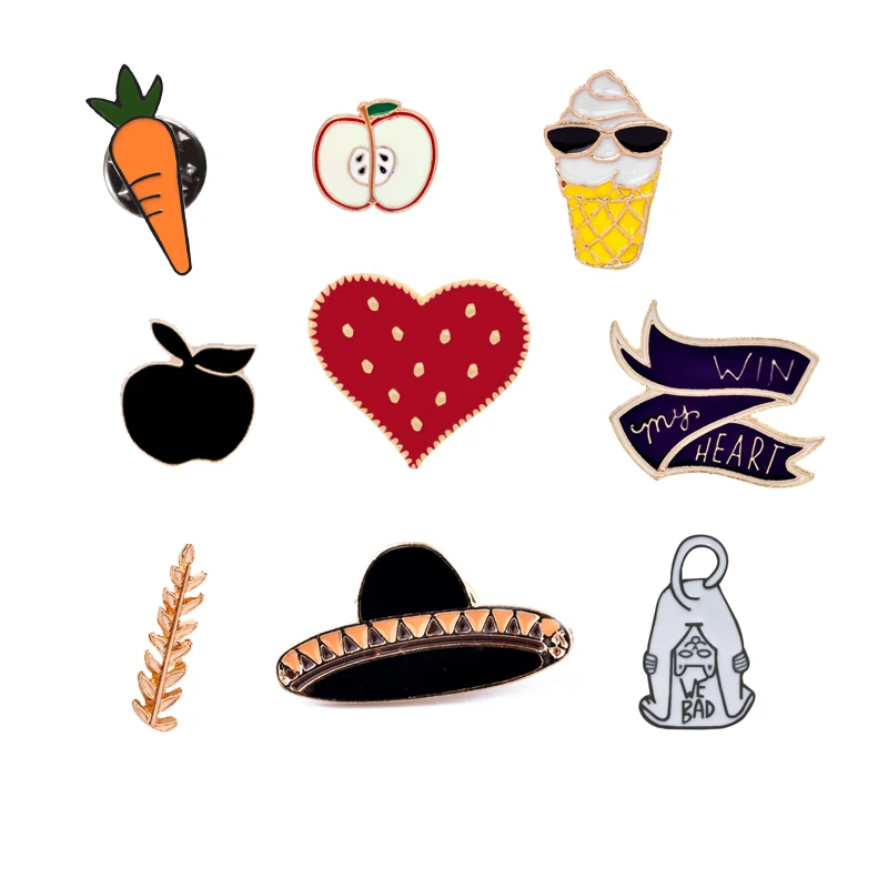 

Fashion cartoon jewelry Gift for Kids girl Brooches Carrot Cat Apple Love Button Denim lapel pin badge Enamel Pins Freeshipping