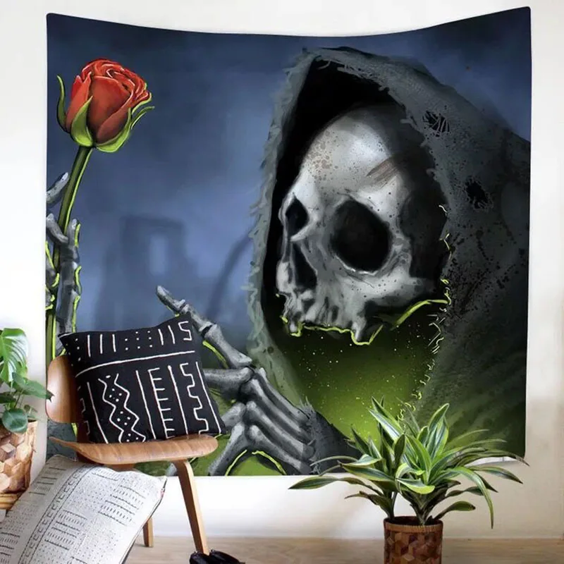 

HALLOWEEN HANGING WALL SKULL TAPESTRY HORRIBLE HOME DECOR