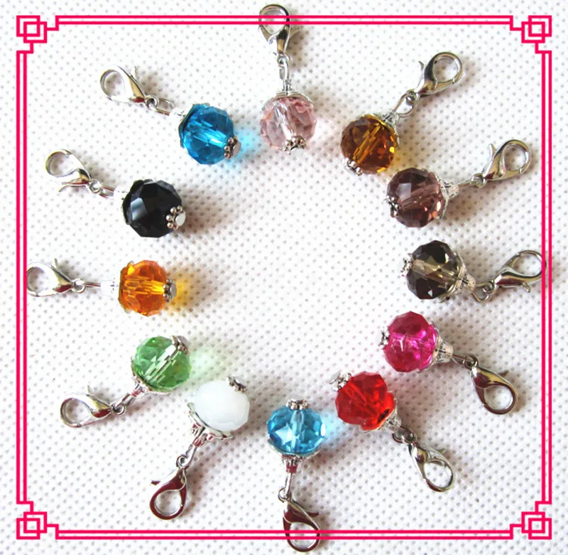 

Hot Selling 24pcs Mix 12 Month Birthstone Crystal Lobster Clasp Dangle Charms For Glass Floating Lockets