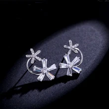 Новые прозрачные AAA CZ циркониевые маргаритки цветок серьги гвоздики модные серебряные цвета U форма хрустальные серьги вечерние ювелирные изделия для женщин