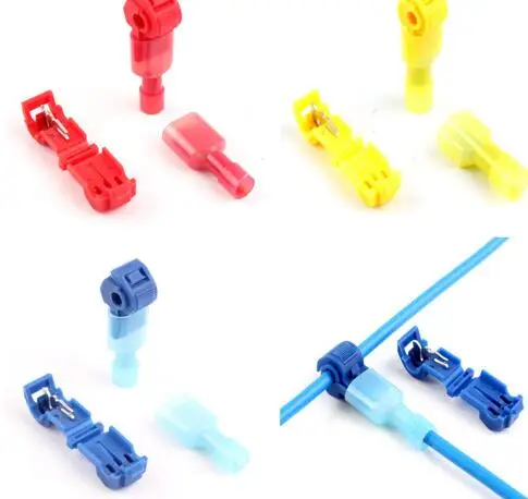

10pcs/lot Yellow Blue Red T Type Quick Splice Crimp Terminal Wire Convenient Connector for 0.3-1/1.2-2.5/4-6mm Line