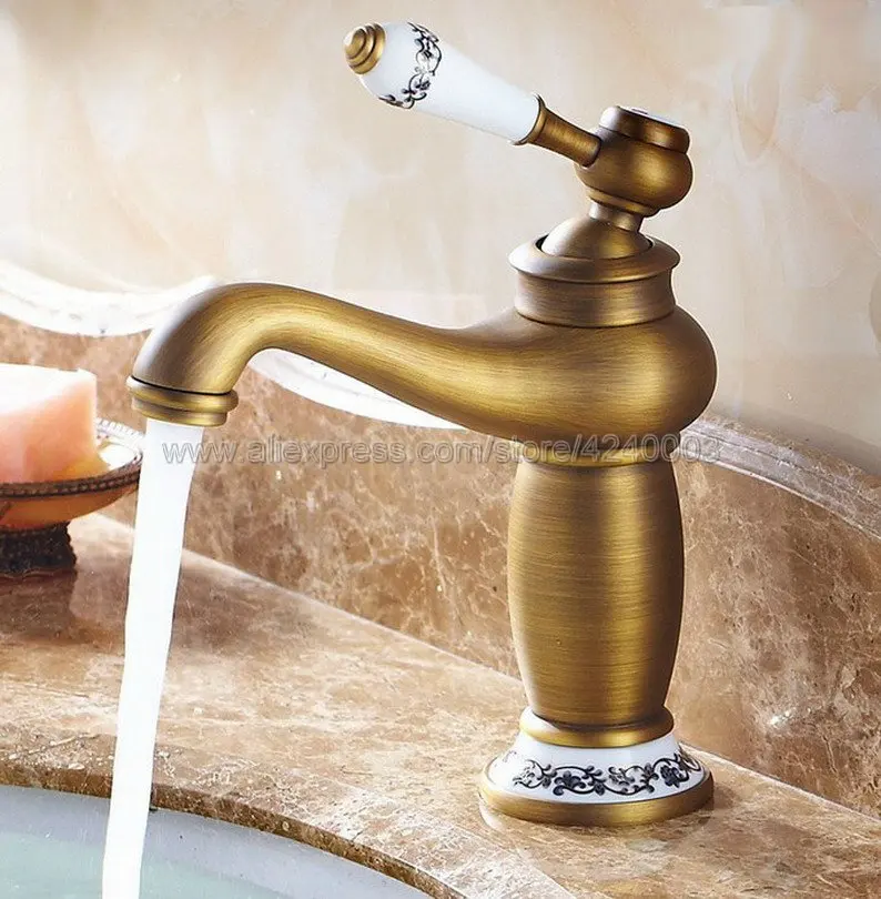 Basin Faucets  Bathroom Faucet Ceramic Single handle Basin Mixer Tap Bath Antique Faucet Brass Sink Water Knf503