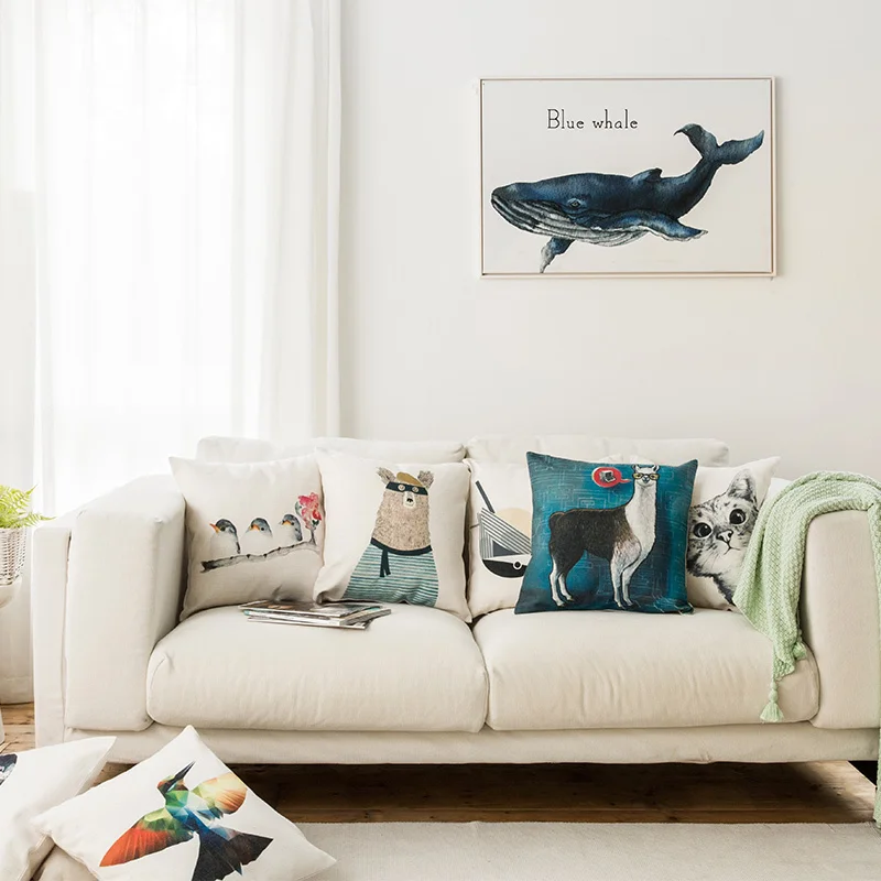 Modern Cartoon Animal Printed Pillowcase Simple Cotton Linen