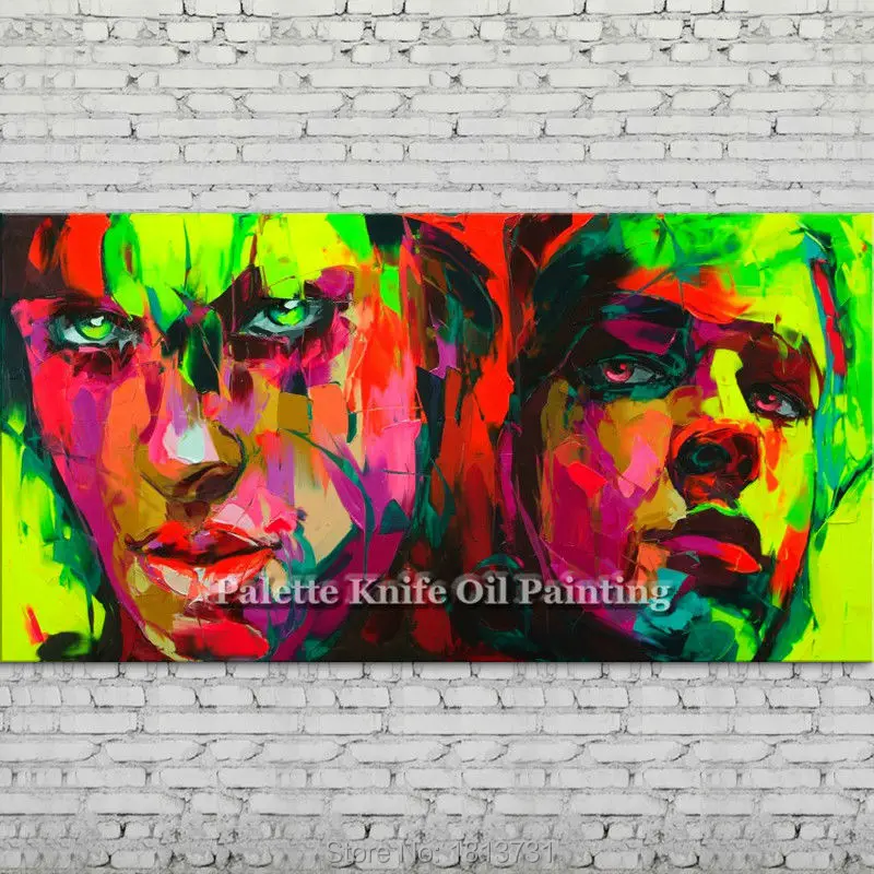 

Hand painted Francoise Nielly Palette knife portrait Face Oil painting Character figure canva wall Art picture for living room