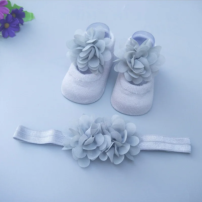 Cute Bow Newborn Baby Girl Socks+Headband Set Princess Lace Flower Baby Socks Infant Toddler New Born Ankle Sock Girls Gift - Цвет: set 3 NO BOX