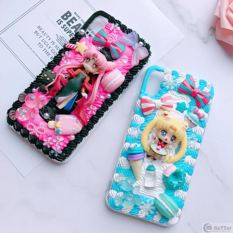 For Samsung S9/10 plus+ DIY case note8/note9 3D Sailor Moon phone cover Galaxy s8/s9+ s6/s7 edge handmade creamy case girl gifts