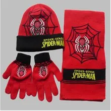 2016 enfants d’hiver chapeau Spiderman brodé chapeau écharpe gants pièce Set hommes filles bonnet de 3 peça livraison gratuite