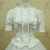 Summer women white short Tops Vintage Victorian Ruffled Bandage shirts Ladies gothic blouse lolita costume 2