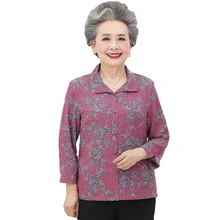 Grandma Mother Shirts Red Blue Green Flower Pattern Print Tops Women Round Collar Three Quarter Sleeve Blouses Button Front Top Grandma Mother Shirts Red Blue Green Flower Pattern Print Tops Women Round Collar Three Quarter Sleeve Blouses Button Front Top