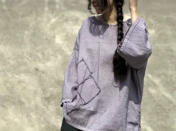 

New Womens Casual Clothing 2018 Summer Vintage Tops Ladies Patchwork Cotton Linen Round Neck Batwing Sleeve Plus Size Tops