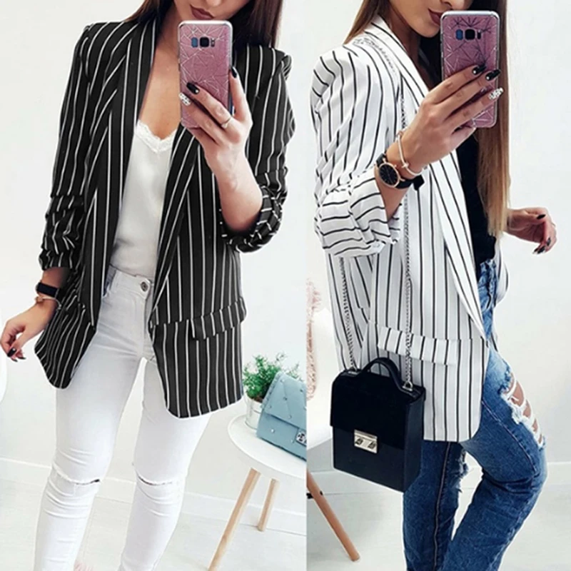 

Hengsong Work Striped Office Lady Suits OL Elegant Women Blazer Jacket Fashion Sheath Autumn Cardigan Femme 379410