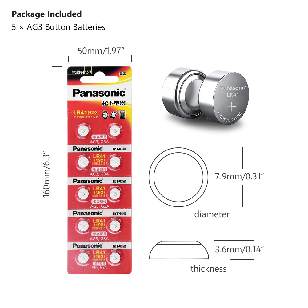 50 шт./лот Panasonic Батарея LR41 кнопочная ячейка Батарея SR41 AG3 G3A L736 192 392A трансформаторного двигателя Mn-Zn/MnO2 1,5 V Литиевые Батарейки-таблетки LR 41