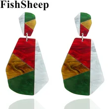 FishSheep Acrílico Big Dangle Brinco Pendente Para Mulheres Boho Mulit Cor Geometria Acetato Declaração Brincos Moda Jóias Bijoux