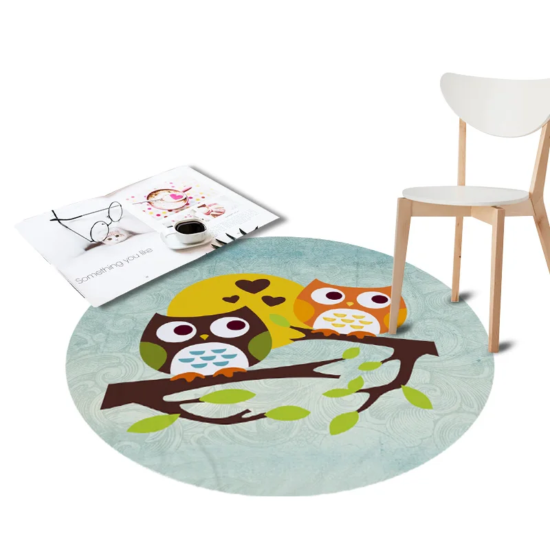 

Waterproof Round Rugs Owls Printed for Living Room Doormat Non-slip Soft Kitchen Carpets Door Floor Mats for Bedroom Chair Rug